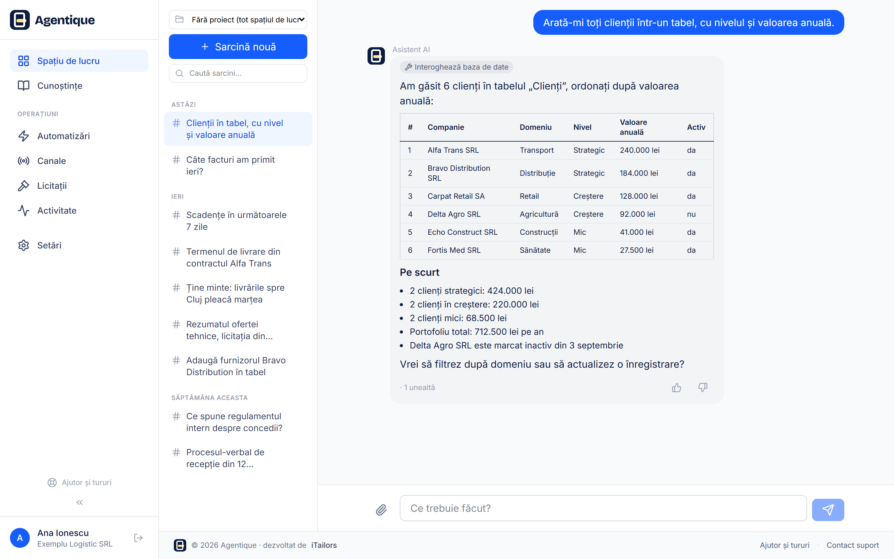 O întrebare cu răspuns structurat: un tabel și un rezumat scurt